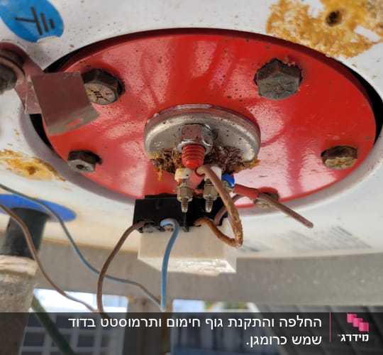 החלפה והתקנת גוף חימום ותרמוסטט בדוד שמש כרומגן.
